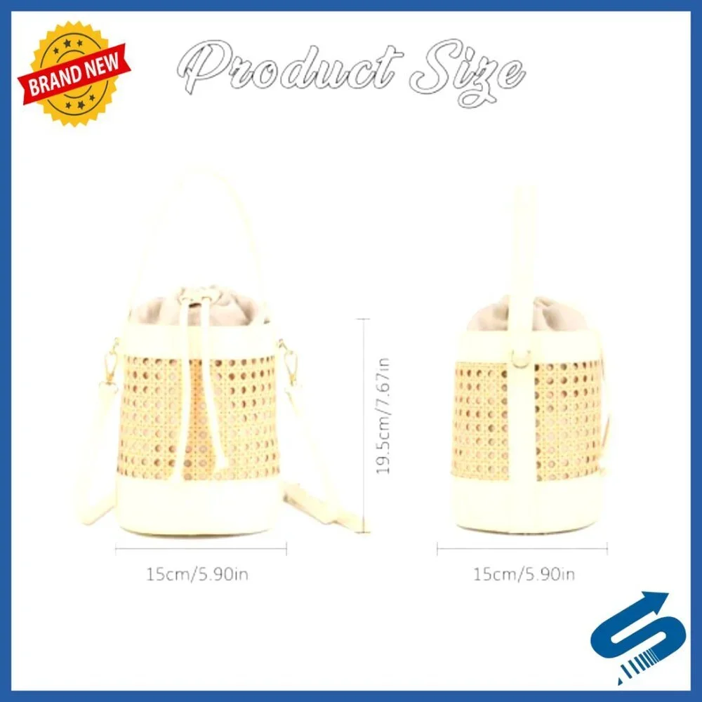 Rattan Bucket Bag Straw Tote Beach Vacation Summer Boho Chic Crossbody Purse